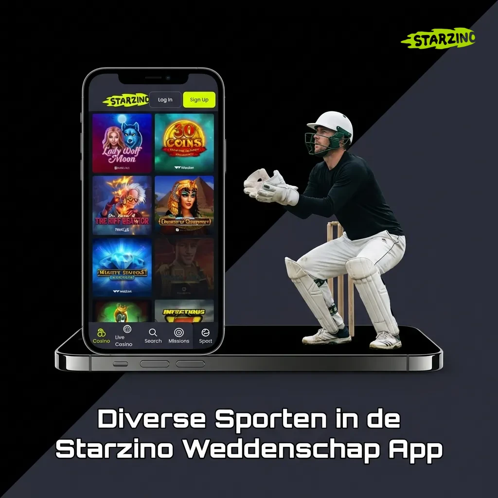 Starzino app interface showing diverse sports betting options including football, tennis, basketball, and eSports