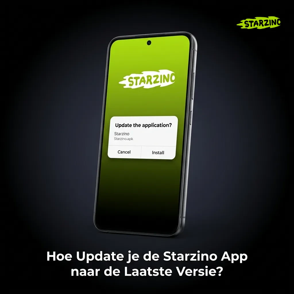 Smartphone displaying Starzino app update notification with download button for latest version installation