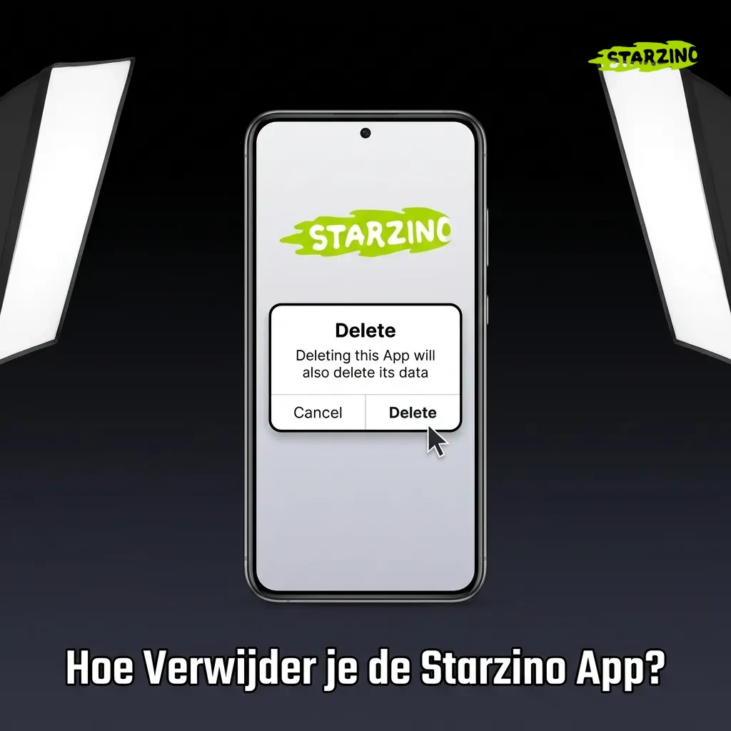 Smartphone met Starzino app-icoon en verwijderoptie voor Android en iOS gebruikers