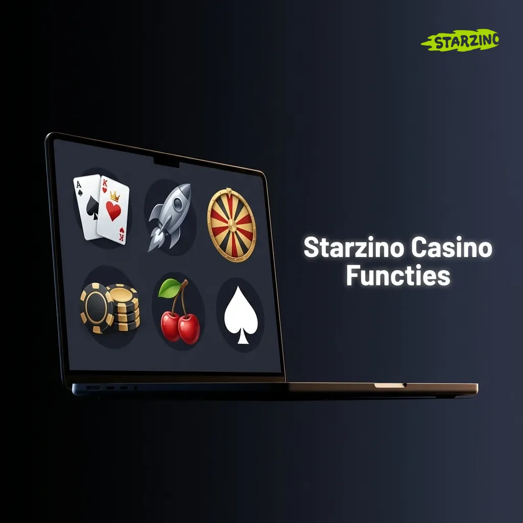 Starzino Casino features overview showing payment methods, mobile access, customer service, promotions, and responsible gaming tools