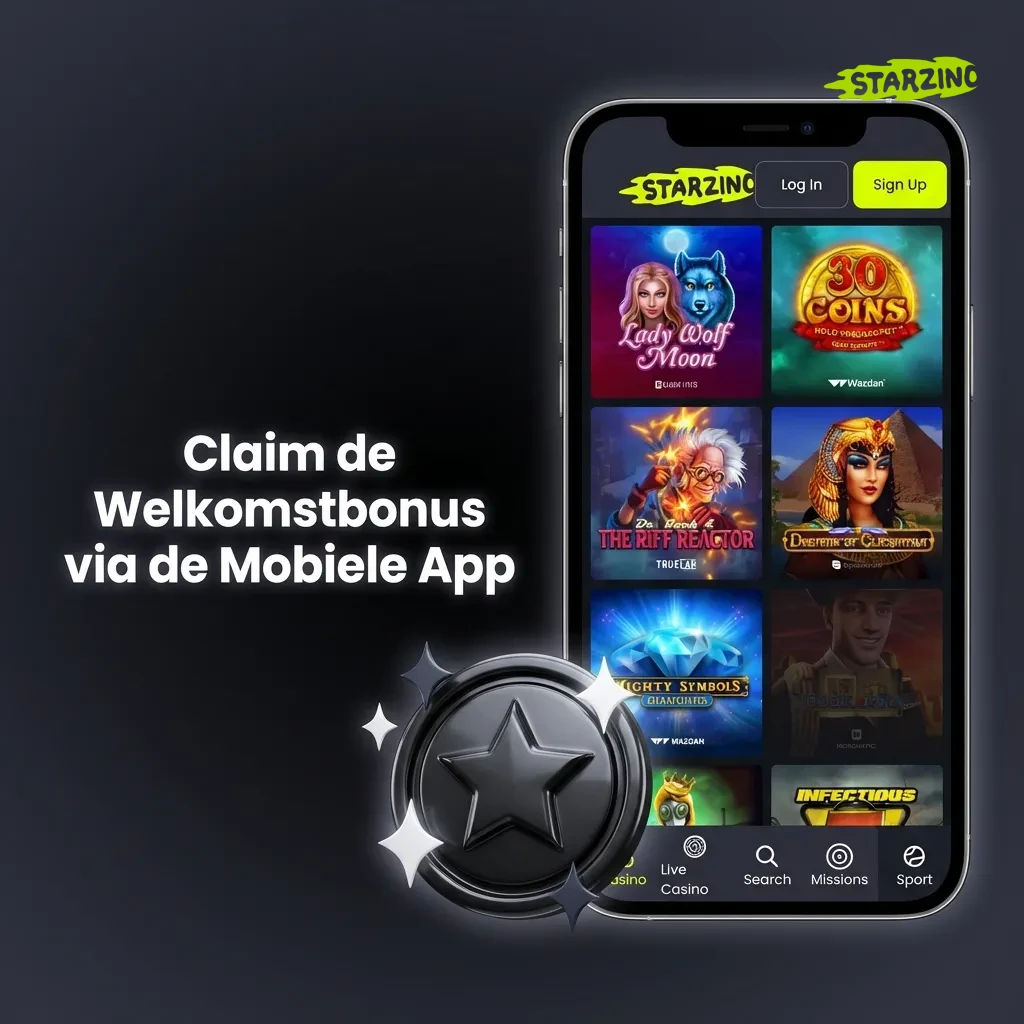 Mobiele app interface toont stappen om welkomstbonus te claimen via storting en account activatie