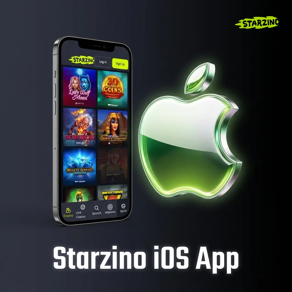 Starzino iOS app interface on iPhone and iPad showing casino games and features
