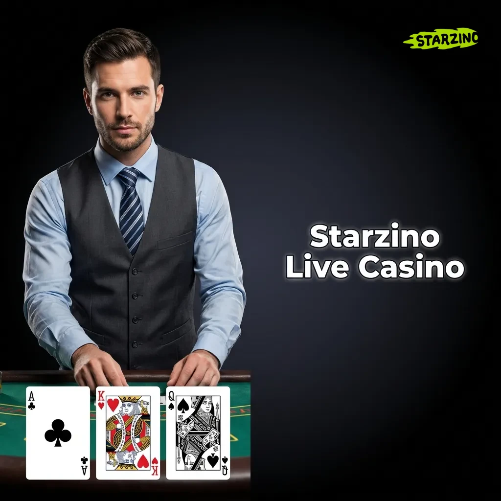 Professional dealers host live roulette, blackjack, baccarat, poker, and game shows via HD stream at Starzino Casino